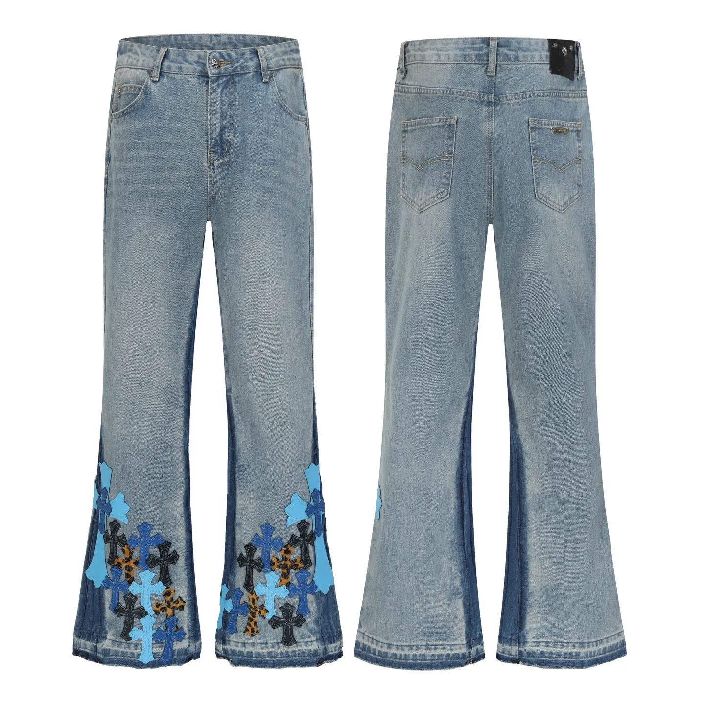 P300 cross-border quantity model, please do not place an order if you are pursuing quality - Chrome Hearts/Chrome Heart Cross✝️Applied leather embroidered washed jeans trousers casual pants flared pants -High weight, high density and high quality. The wool is soft, delicate and skin-friendly. It feels soft and silky. It has excellent warmth and skin-friendly properties. -Size: 28 30 32 34 36